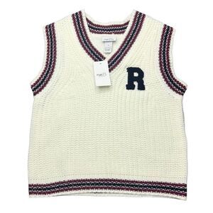 NWT Rue21 Knit V Neck Embroidered Sweater Vest Womens Small Off White Preppy